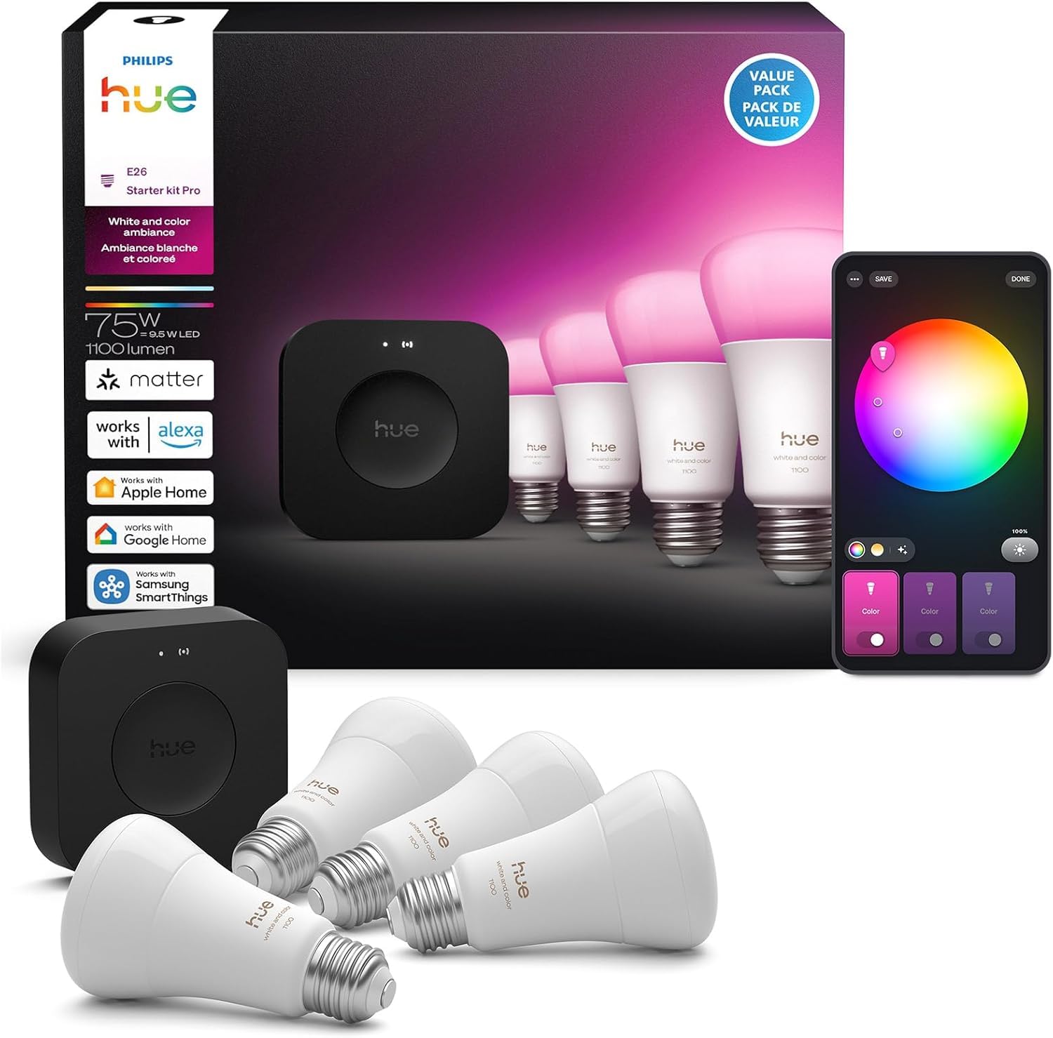 Amazon.com: Philips Hue Starter Kit: Bridge Pro + 4 A19 E26 Smart